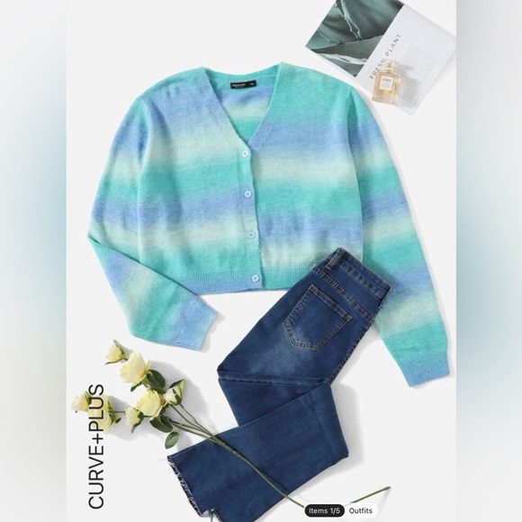 NWOT Shein Multi Colored Ombré Cropped button front sweater - Picture 1 of 12